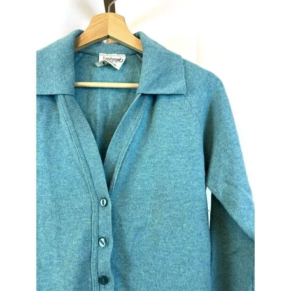 Vintage 100% Lambswool Collared Cardigan Sweater Edinburg Woolen Mill No Sz EUC - Picture 3 of 9